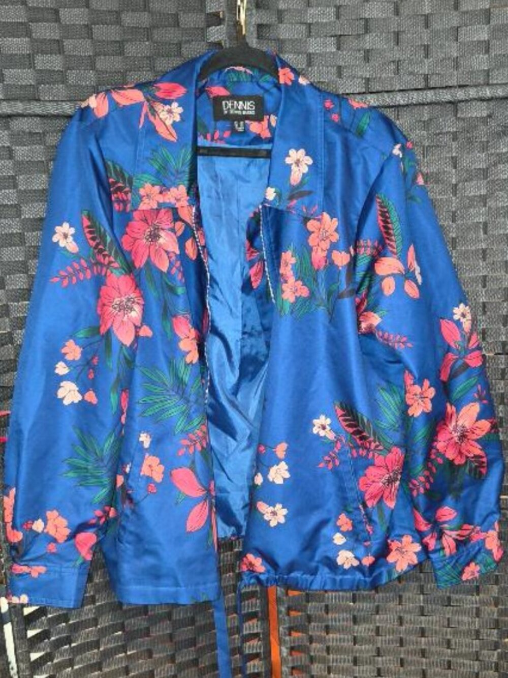 Dennis Basso Royal Blue Floral Lightweight Bomber Jacket